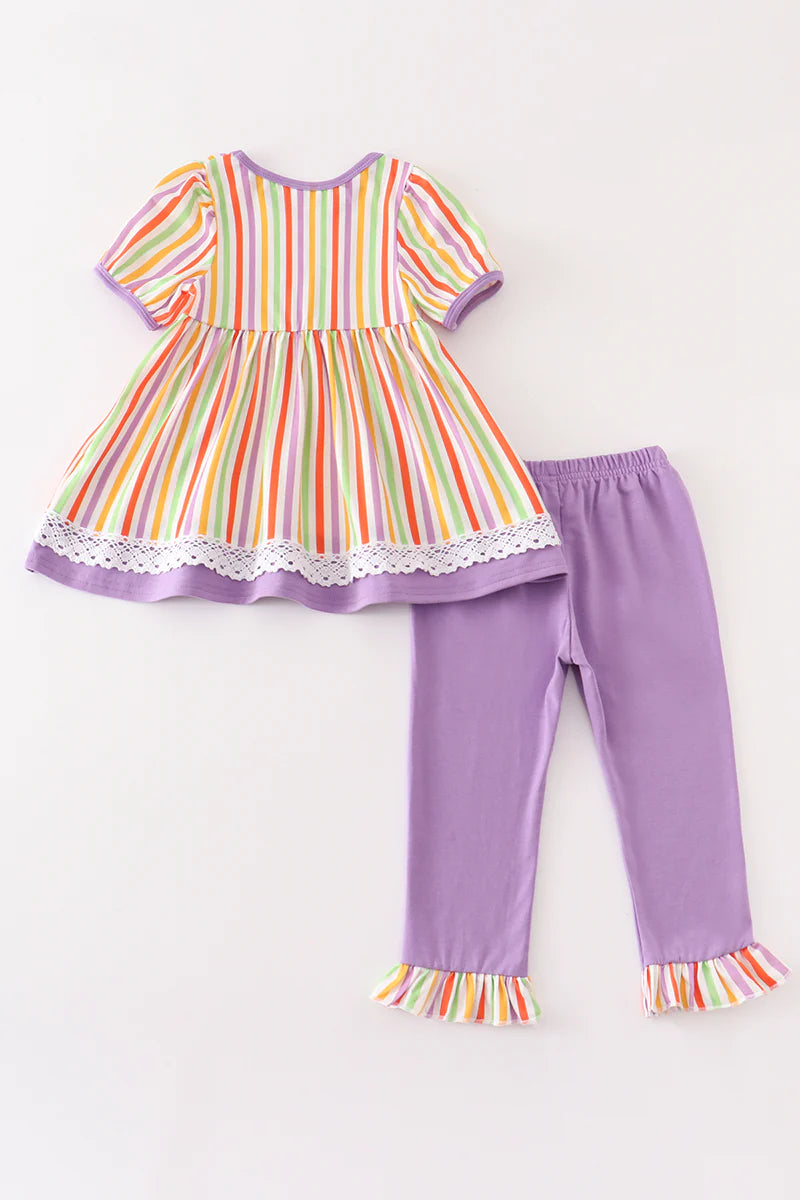 Purple stripe witch girl embroidery set